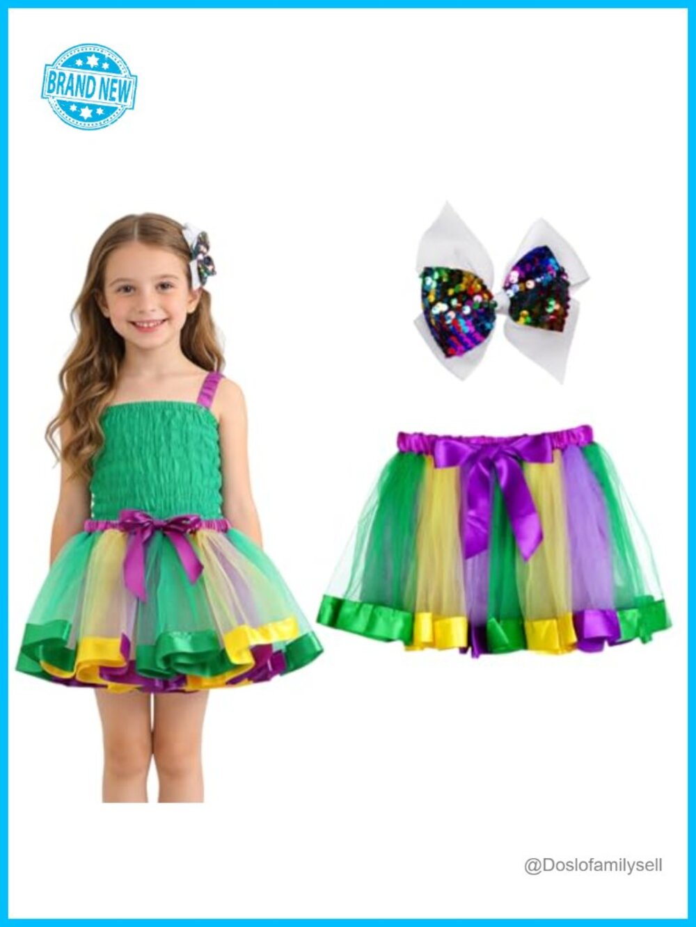Tulle Tutu Skirt Sequins Clip Elastic Waist Dance Costume Mardi Gras